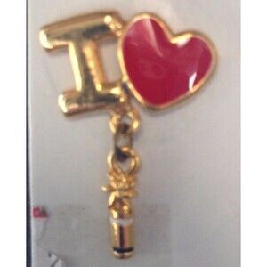 I Love Wine Pin Heart‎ Bottle Charm Vintage 80s Gold Tone Red Enamel Heart New